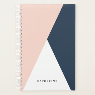 Elegant blush pink & navy blue geometric triangles planner