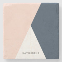 Elegant blush pink & navy blue geometric triangles