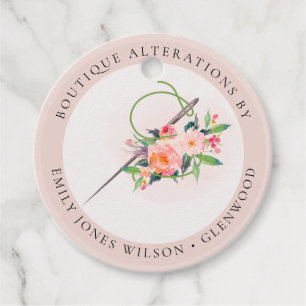 Elegant Blush Pink Needle Watercolor Floral Tailor Favour Tags