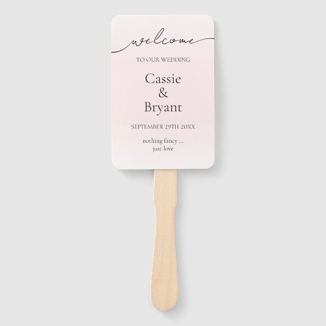 Elegant Blush Pink Ombre Modern Wedding Program Hand Fan (Front)