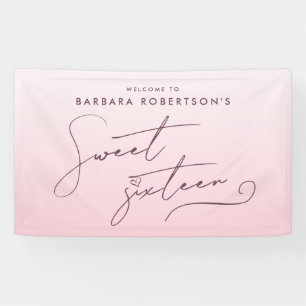 Elegant Blush Pink Ombre Script Sweet Sixteen Banner