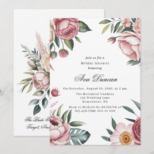 Elegant Blush Pink Painted Floral Bridal Shower Invitation