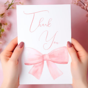 Elegant Blush Pink Pastel Bow Girl Baby Shower  Thank You Card