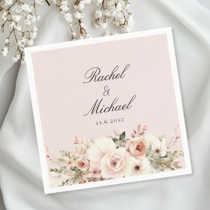 Elegant, blush-pink, pastel, flower bouquet napkin