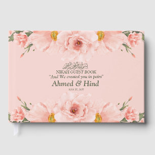 Elegant Blush Pink Peach Floral Wedding Keepsake  Guest Book