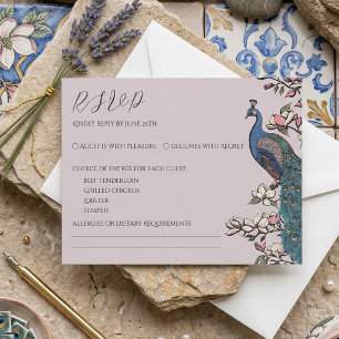 Elegant Blush Pink Peacock Response Card