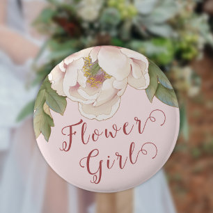 Elegant Blush Pink Peony Floral Flower Girl  Butto 2 Inch Round Button