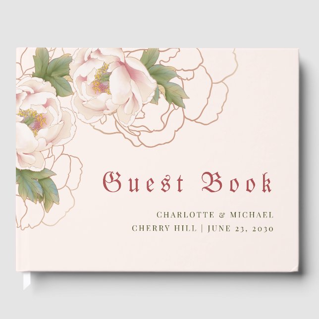 Elegant Blush Pink Peony Floral Guest Book (Front)