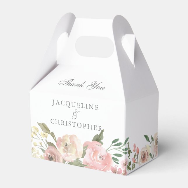 Elegant Blush Pink Peony Floral Spring Wedding Favor Box (Front Side)