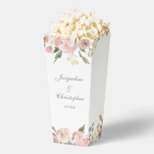 Elegant Blush Pink Peony Floral Wedding Popcorn Favor Box