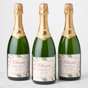 Elegant Blush Pink Peony Floral Wedding Sparkling Wine Label