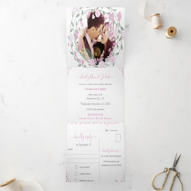 Elegant Blush Pink Peony Floral Wedding Tri-Fold Invitation (Inside)