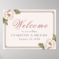 Elegant Blush Pink Peony Flowers Wedding Welcome