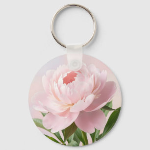 Elegant Blush Pink Peony Realistic Floral Keychain