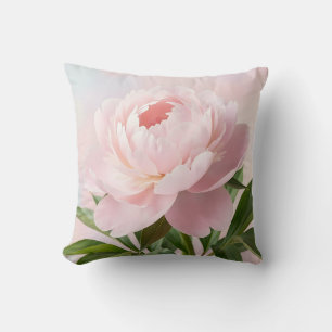 Elegant Blush Pink Peony Realistic Floral Throw Pillow