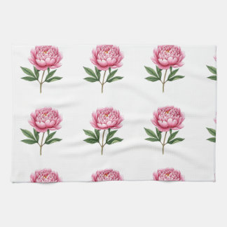 Elegant Blush Pink Peony Watercolor Floral Pattern Kitchen Towel