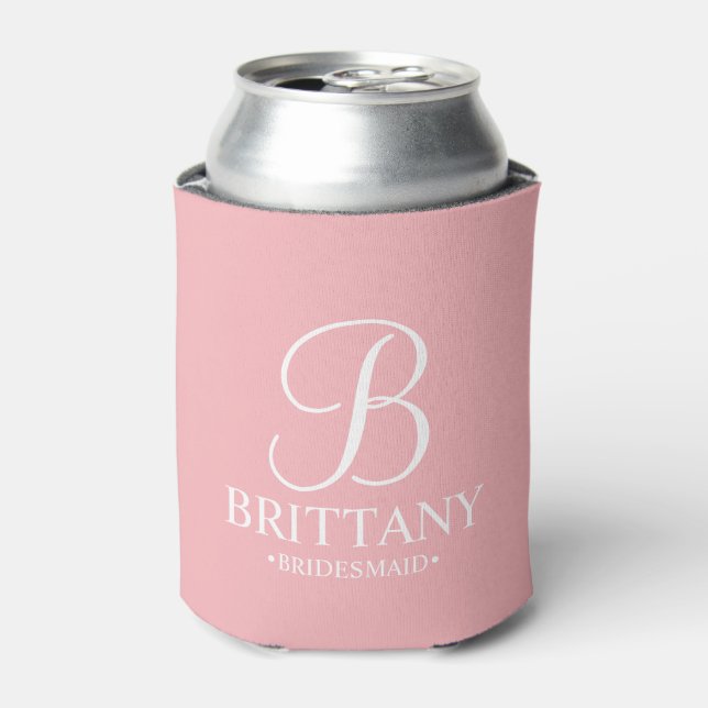 Elegant Blush Pink Personalized Bridesmaid Can Cooler (Can Front)