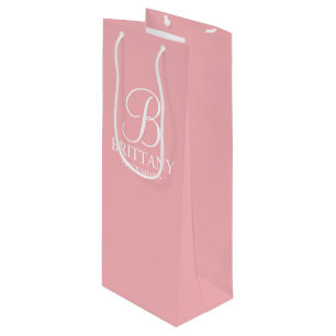 Elegant Blush Pink Personalized Bridesmaid Wine Gift Bag
