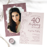 Elegant Blush Pink Photo 40th Birthday Party Invitation<br><div class="desc">Elegant Blush Pink Mauve Photo 40th Birthday Party Invitation. Minimalist modern design featuring botanical outline drawings accents and typography script font. Simple trendy invite card perfect for a stylish female bday celebration. Can be customized to any age. Printed Zazzle invitations or instant download digital printable template.</div>
