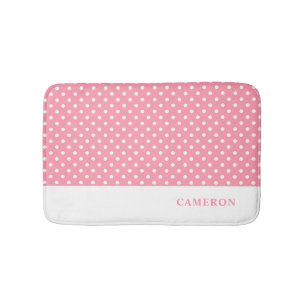 Elegant Blush Pink Polka Dots Personalized  Bath Mat
