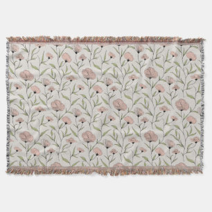 Elegant Blush Pink Poppies Floral Pattern Throw Blanket