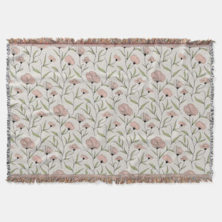 Elegant Blush Pink Poppies Floral Pattern Throw Blanket
