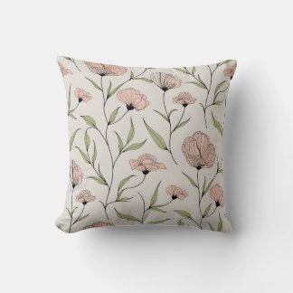 Elegant Blush Pink Poppies Floral Pattern Throw Pillow
