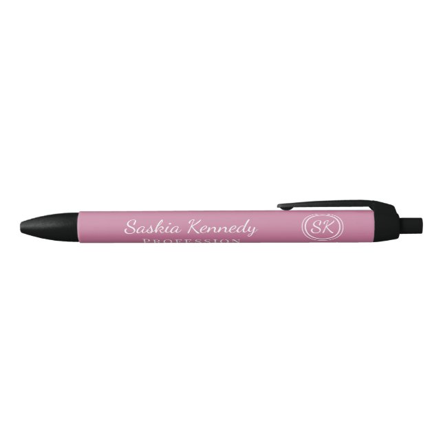 Elegant Blush Pink Professional Monogram Business Black Ink Pen (Top)
