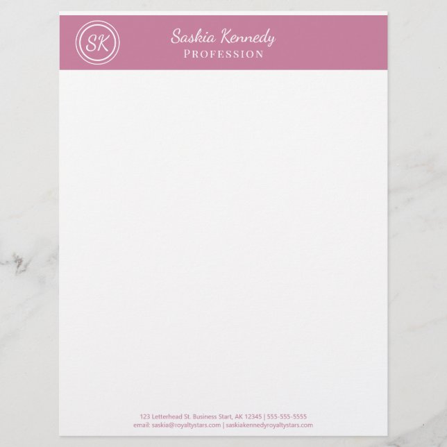 Elegant Blush Pink Professional Monogram Business Letterhead (Front)