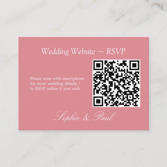 Elegant Blush Pink QR Code Website RSVP Card (Front)