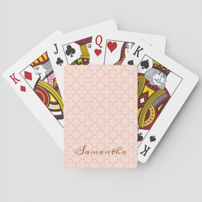 Elegant Blush Pink Quatrefoil Pattern Playing Cards (Back)