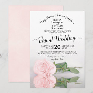 Elegant Blush Pink Reflecting Rose Virtual Wedding Invitation