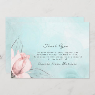 Elegant Blush Pink Rose and Blue  Thank You Card