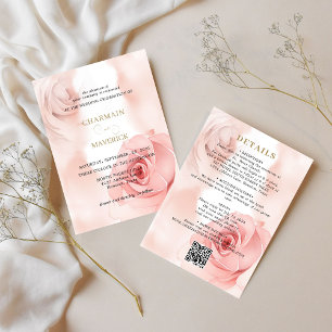 Elegant Blush Pink Rose Budget Qr code Wedding Invitation