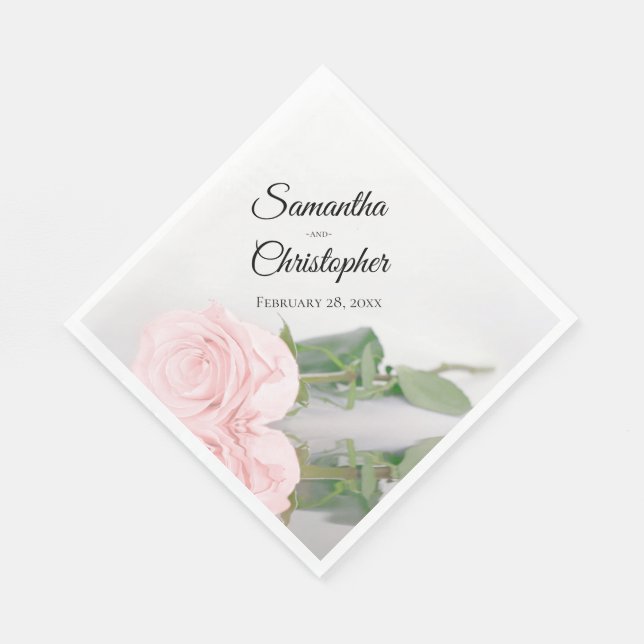 Elegant Blush Pink Rose Diagonal Design Wedding Napkin (Corner)