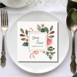 Elegant Blush Pink Rose Floral Customized Wedding Napkin