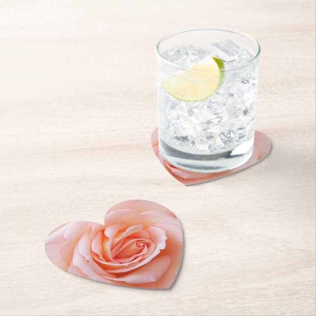 Elegant Blush Pink Rose Floral Paper Coaster (Insitu)