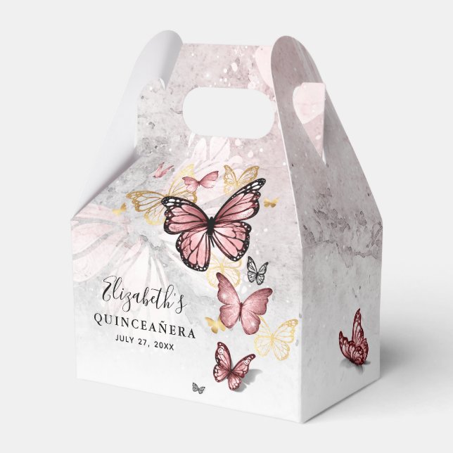 Elegant Blush Pink Rose Gold Butterfly Template Favor Box (Front Side)