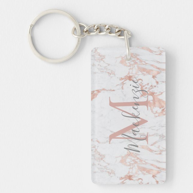 Elegant Blush Pink | Rose Gold Foil Monogram Photo Keychain (Front)