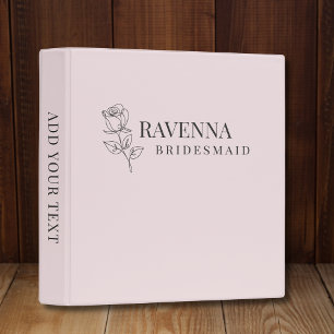 Elegant Blush Pink Rose Line Art Personalized Name Binder