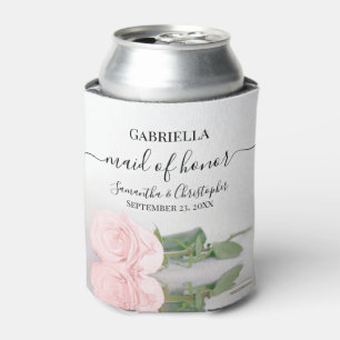 Elegant Blush Pink Rose Maid of Honour Wedding Can Cooler