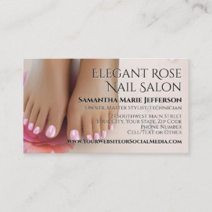 Elegant Blush Pink Rose Pedicure Nail Salon Business Card