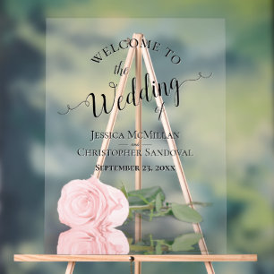 Elegant Blush Pink Rose Romantic Wedding Welcome Acrylic Sign