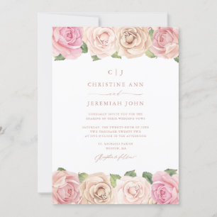 Elegant Blush Pink Rose Watercolor Floral Wedding Invitation