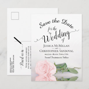 Elegant Blush Pink Rose Wedding Save the Date Announcement Postcard