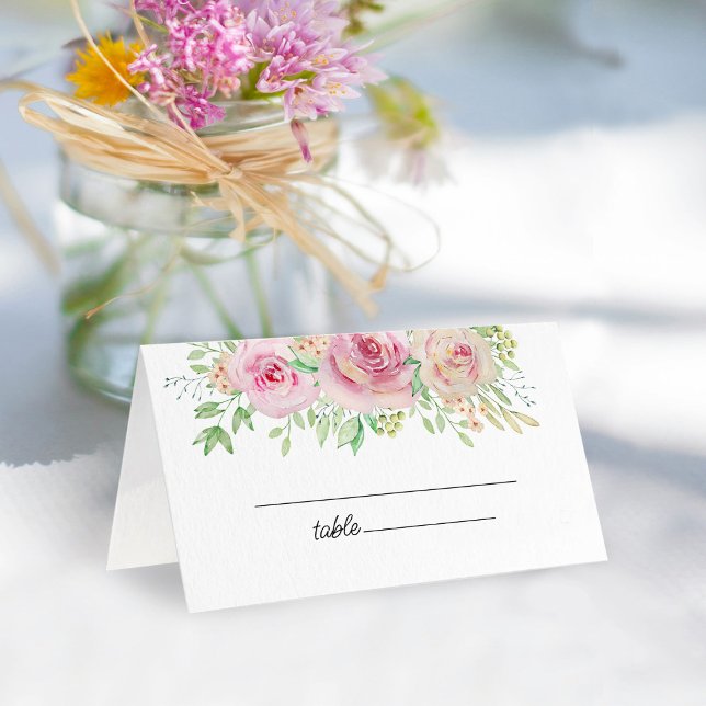 Elegant Blush Pink Roses Bridal Shower Place Card (Creator Uploaded)