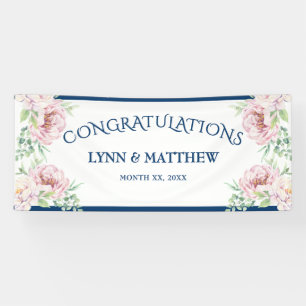 Elegant Blush Pink Roses Floral Wedding Reception Banner