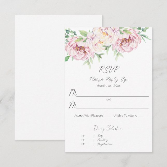 Elegant Blush Pink Roses Floral Wedding RSVP Card (Front/Back)