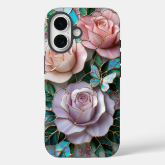 Elegant Blush Pink Roses in Stained Glass Art iPhone 16 Case