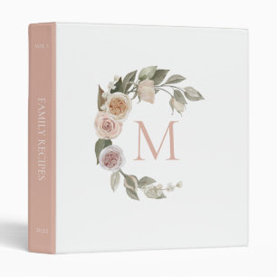 Elegant Blush Pink Roses Monogram Family Recipe   Binder